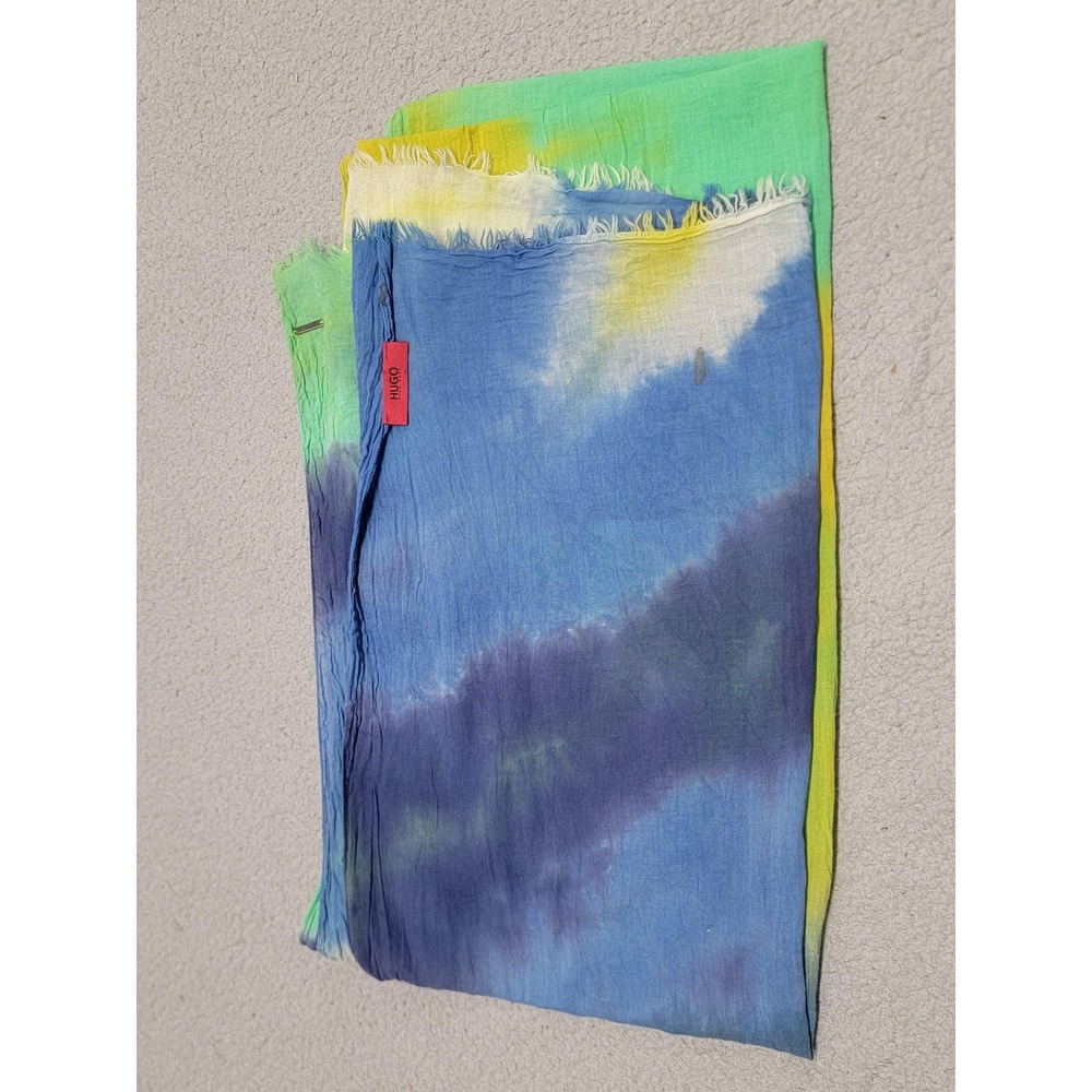 Hugo Boss Scarf Womensโ One Size Blue Green Yellow Tie Dye Oblong Lightweight
